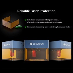 Sculpfun iCube Pro Max 10W kannettava laserkaiverrin savusuodattimella lämpöhälytys 120x120 mm kaiverrusalue