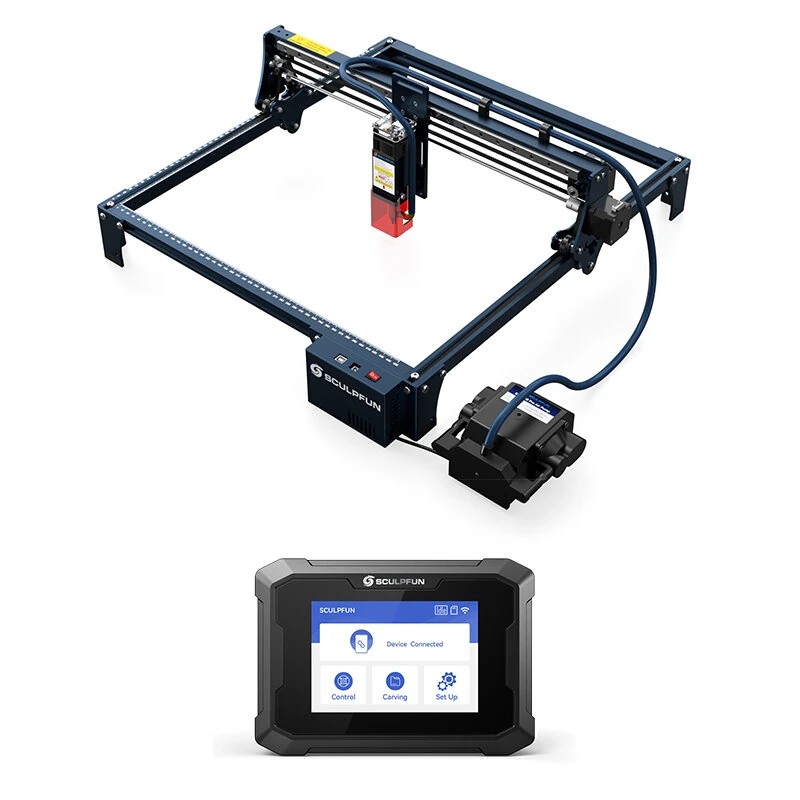 SCULPFUN S30 Pro 10W laserkaiverrin leikkuri ilma avusteella pyörivärulla 3 5 tuuman kosketusnäyttö