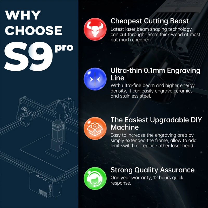SCULPFUN S9 Pro 10W laserkaiverruskone tarkka 400x410 mm täysmetallinen nopea asennus