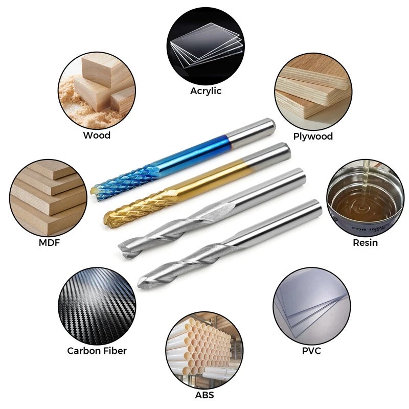 TWO TREES 4 tyyppiä 40 kpl kovametallijyrsimiä 3,175 mm varrella CNC-kaiverrukseen