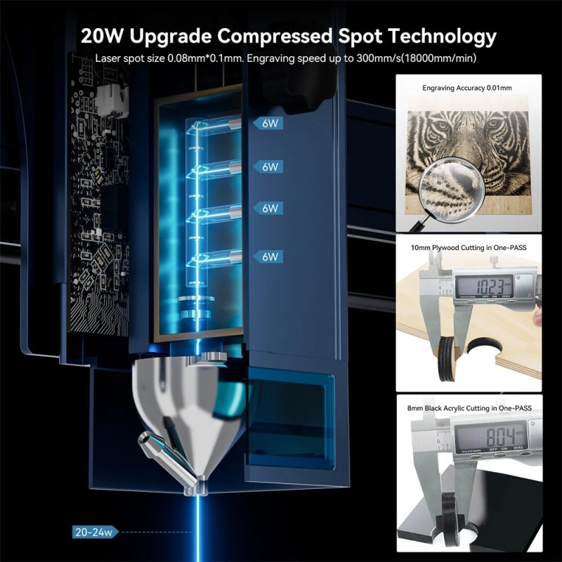 ATOMSTACK A20 Max 20W laserkaiverrin ja leikkuri 850x400 mm työalue ilma-avustuksella turvasuojalla