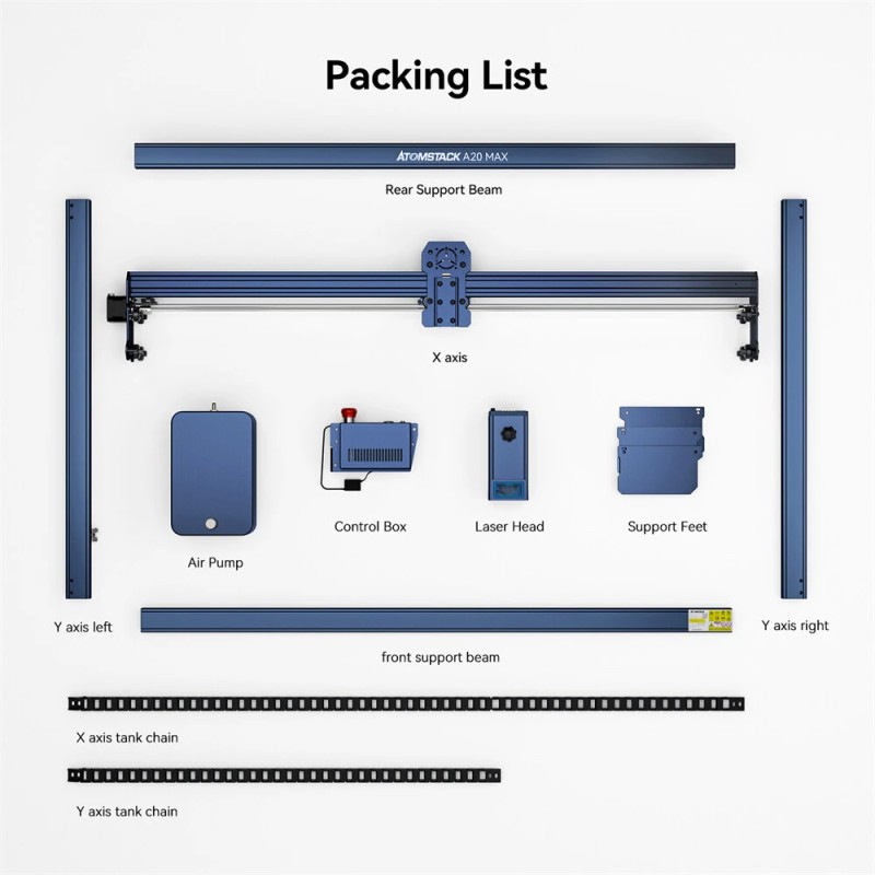 ATOMSTACK A20 Max 20W laserkaiverrin ja leikkuri 850x400 mm työalue ilma-avustuksella turvasuojalla