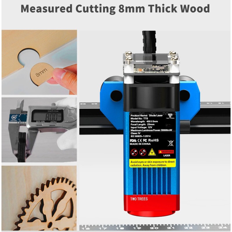 TWO TREES TTS-55 PRO diodilaserkaiverrin 300x300 mm kaiverrus- ja leikkaustyökalu puulle metalli lasi nahka