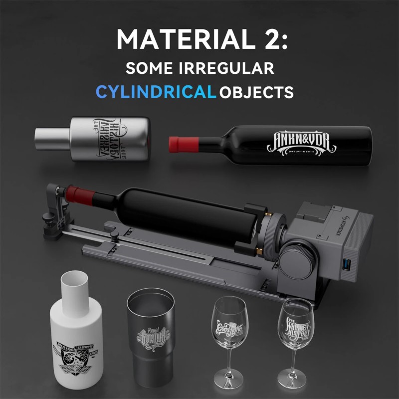 ATOMSTACK R8 pyörivä rullakiinnike sylinteri- ja pallokaiverruksiin älykäs tunnistus