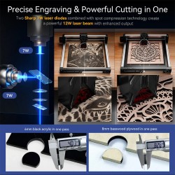 AtomStack Swift 12W kannettava laserkaiverrin käsittelyalue 300x300 mm puu metalli akryyli