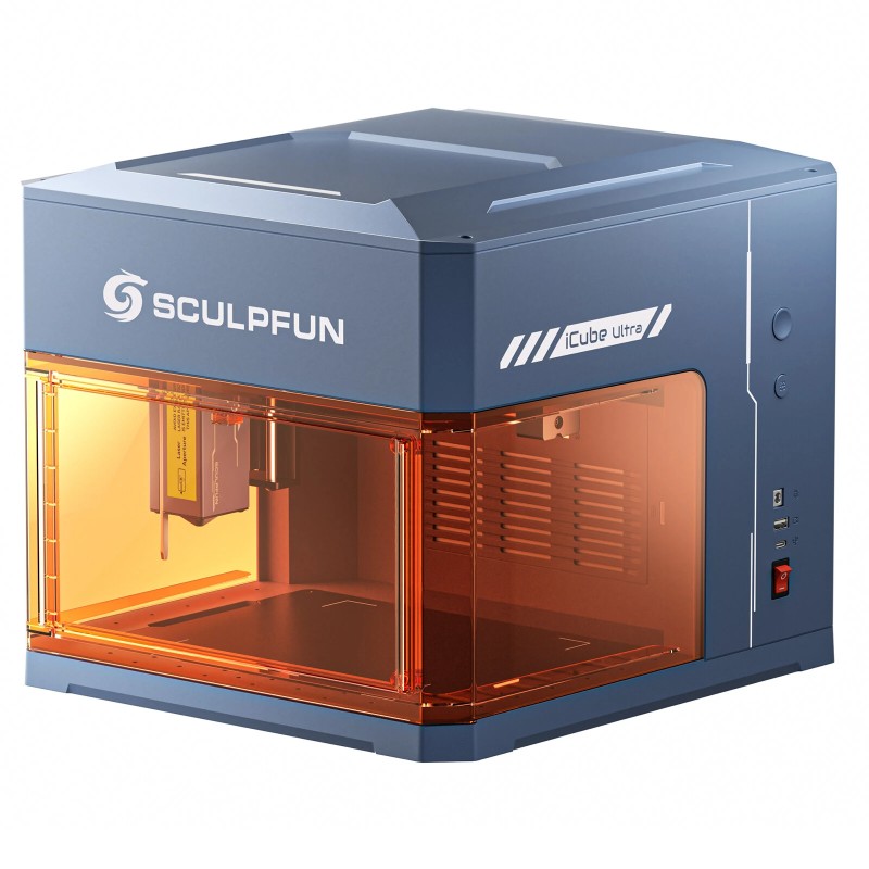 SCULPFUN iCube Ultra 12W pöytälaserkaiverrin täysin suljettu savusuodattimella 150x150 mm työalue automaattitarkennus