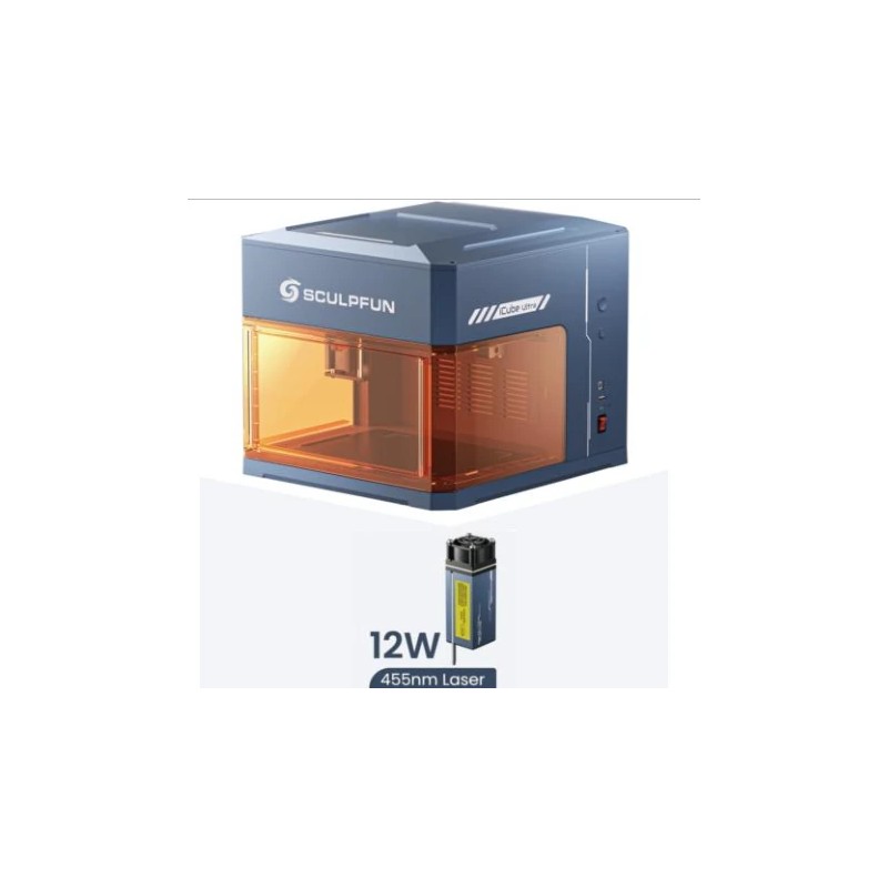 SCULPFUN iCube Ultra 12W pöytälaserkaiverrin täysin suljettu savusuodattimella 150x150 mm työalue automaattitarkennus