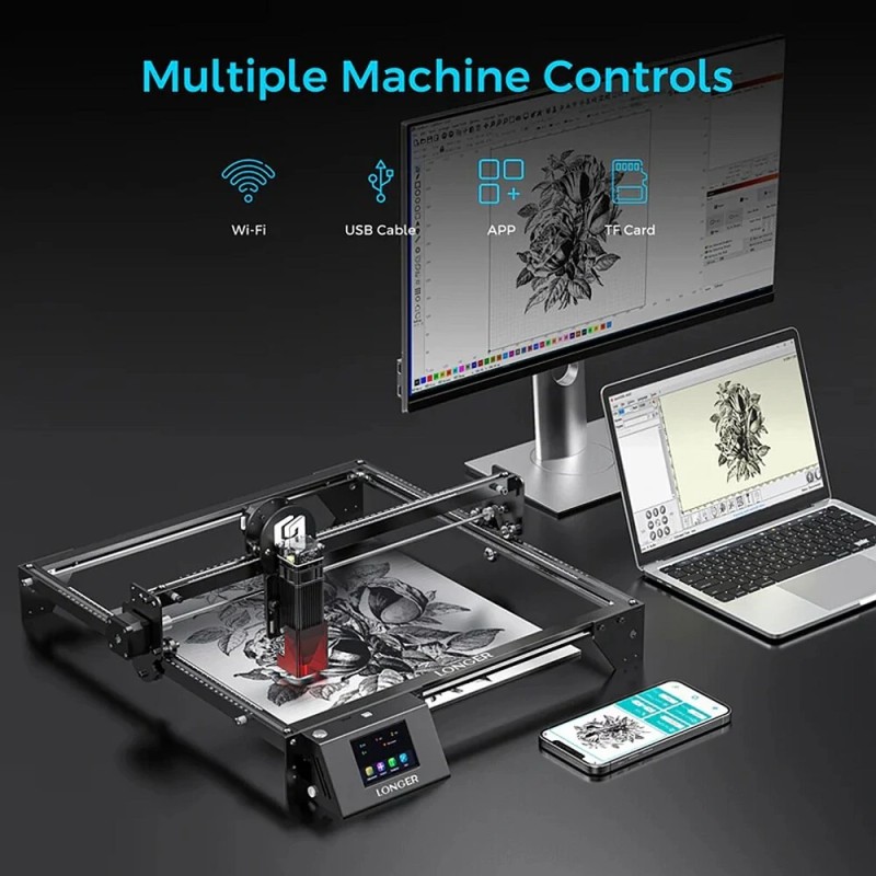 LONGER RAY5 10W laserkaiverrin 400x400 mm kosketusnäytöllä 0,06x0,06 mm laserpiste Wi‑Fi