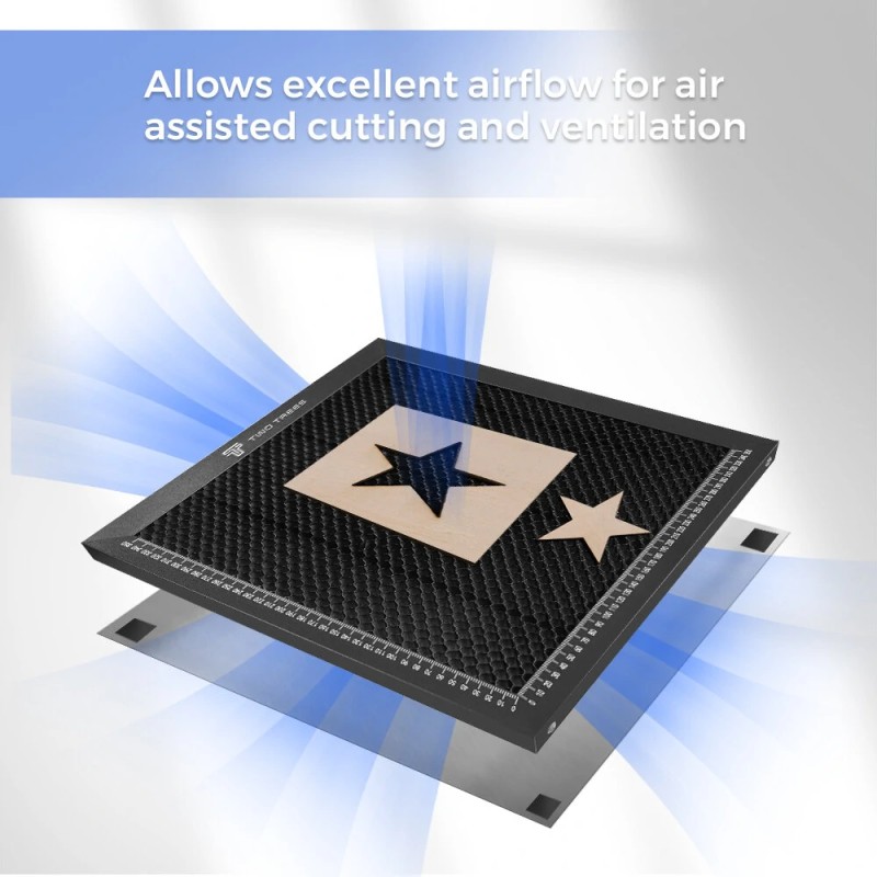 TWO TREES hunajakennopöytä laserleikkaus- ja kaiverrustaso 400x400x22 mm