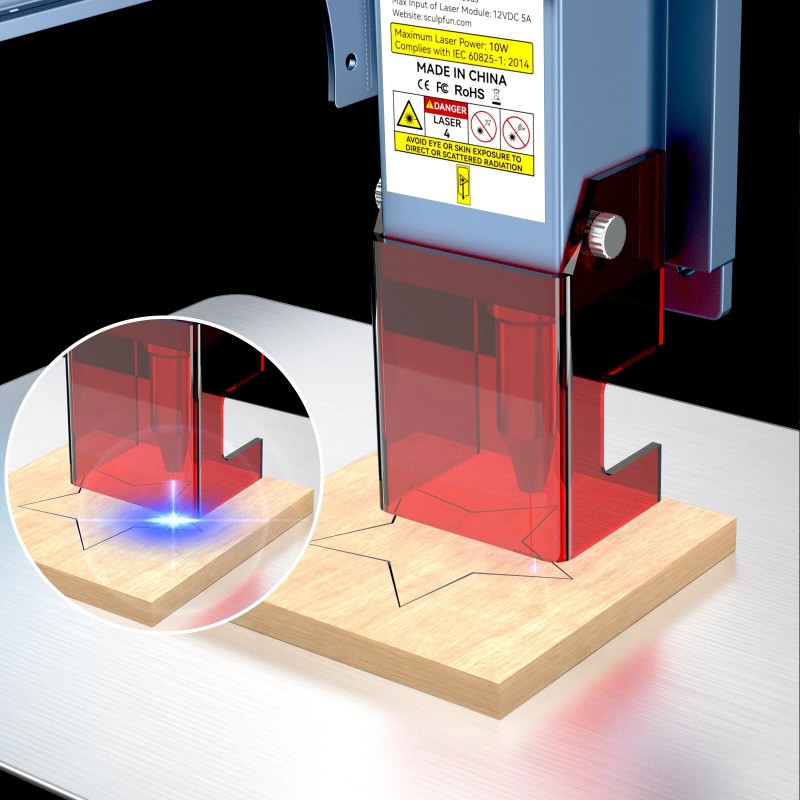 SCULPFUN S9 Pro 10W laserkaiverruskone 400x410 mm työalue täysmetallirunko nopea tarkennus