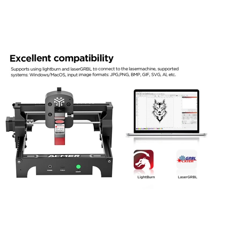 ACMER S1 Mini 6W kannettava korkean tarkkuuden laserkaiverruslaite 130 mm työalue