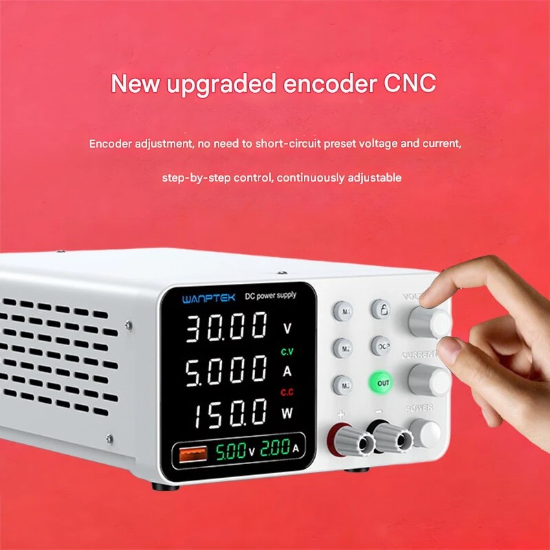 WAMPTEK säädettävä tasavirtalähde TPS-C3010 0–30V 0–10A 300W USB-pikalataus ylivirtasuojaus