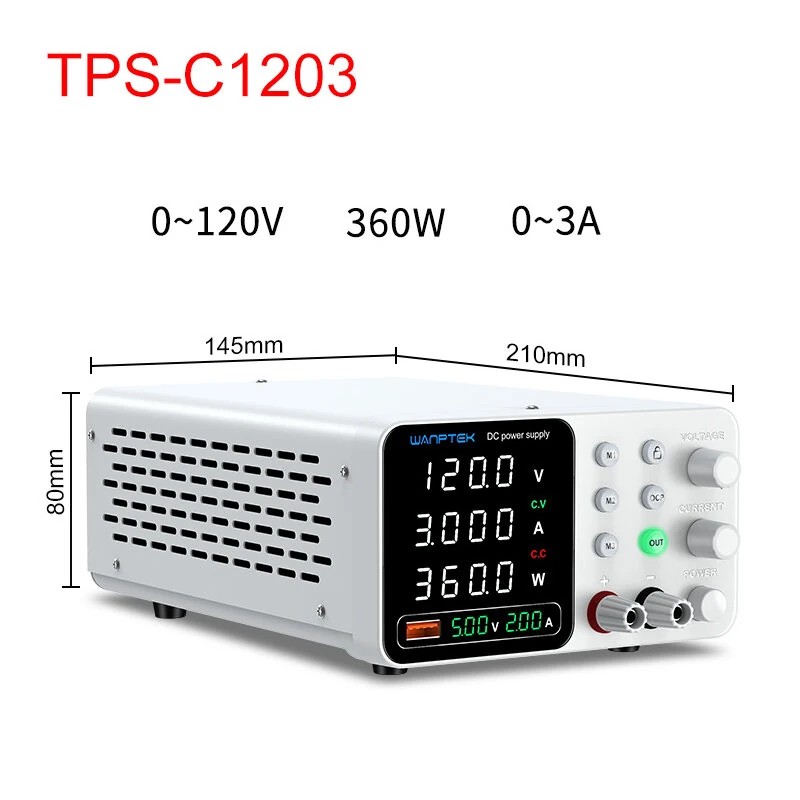 WAMPTEK säädettävä tasavirtalähde TPS-C3010 0–30V 0–10A 300W USB-pikalataus ylivirtasuojaus