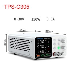 WAMPTEK säädettävä tasavirtalähde TPS-C3010 0–30V 0–10A 300W USB-pikalataus ylivirtasuojaus