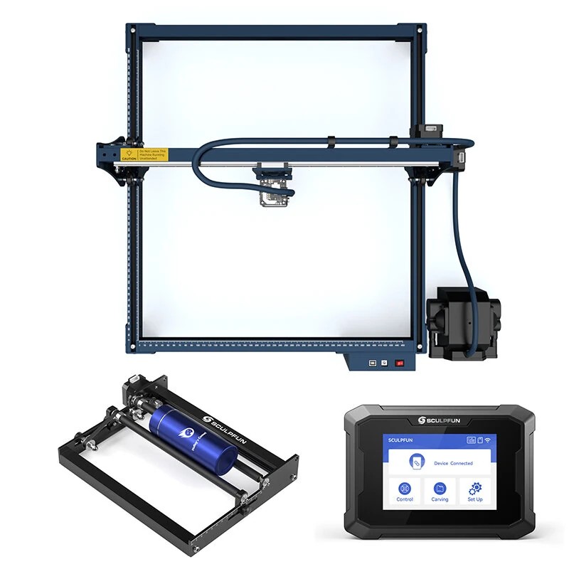 SCULPFUN S30 5W laserkaiverrin ja leikkuri TS1 3 5 tuuman kosketusnäyttö ja pyörivärulla