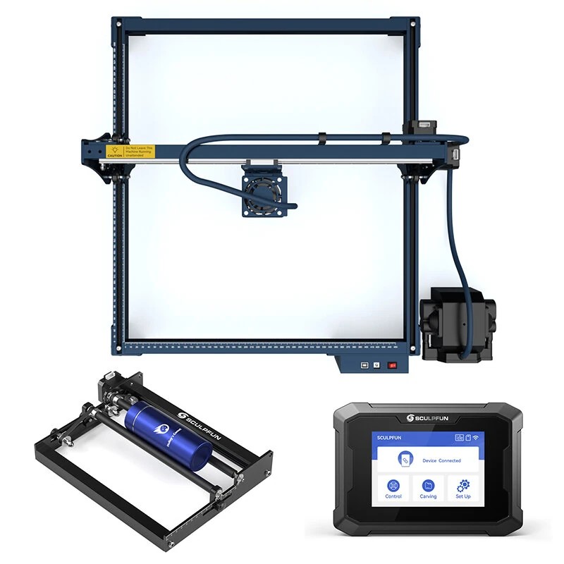 SCULPFUN S30 Pro Max 20W laserkaiverrin leikkuri TS1 3 5 tuuman ohjauspääte pyörivä rulla
