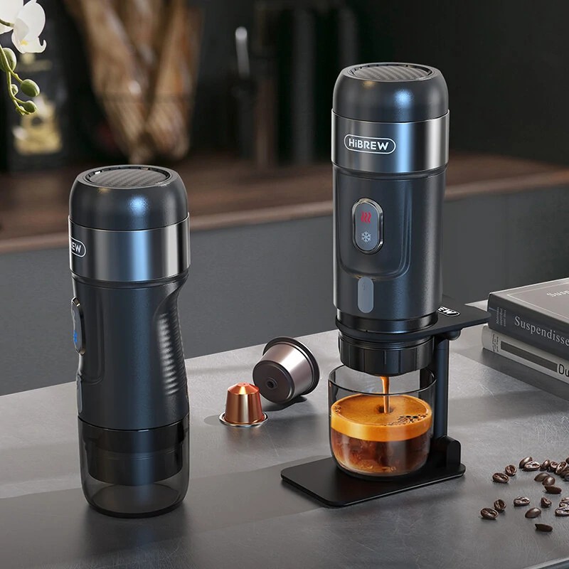 HiBREW kannettava kahvinkeitin autoon ja kotiin 12V-käyttöinen espresso yhteensopiva Nespresso- ja Dolce Gusto -kapseleille