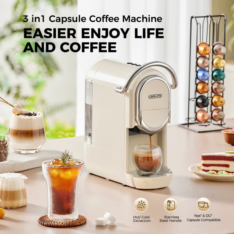 CAFELFFE MK609 kolmitoiminen espressokone 19 baarin uutto PID-säätö NS- ja DG-kapseleille sekä jauhetulle kahville