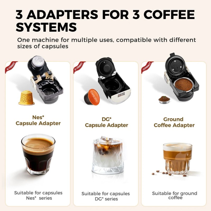 CAFELFFE MK609 kolmitoiminen espressokone 19 baarin uutto PID-säätö NS- ja DG-kapseleille sekä jauhetulle kahville