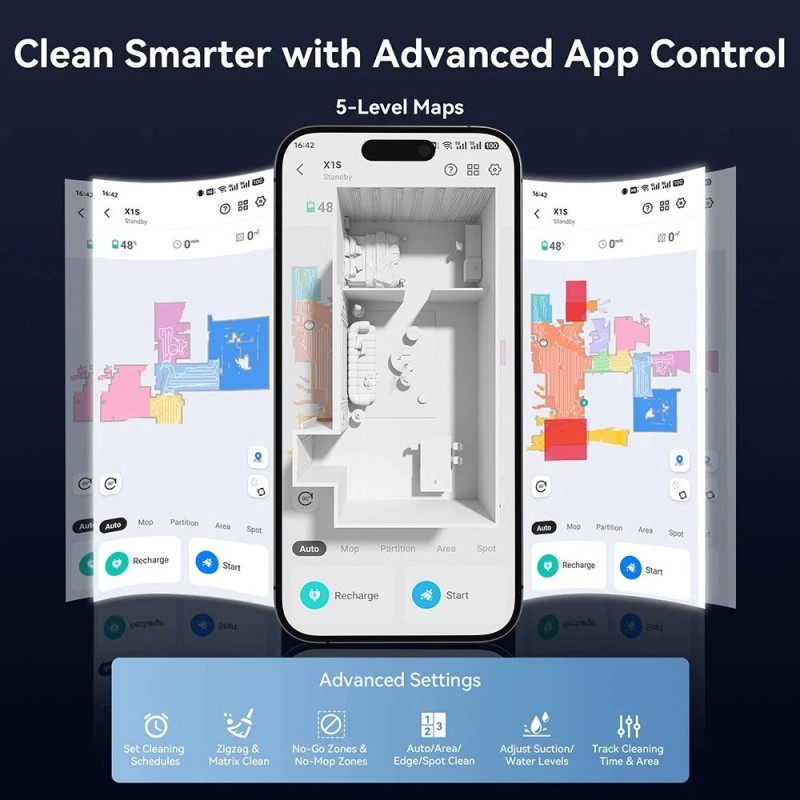 Proscenic X1S robotti-imuri värinämopilla 3000 Pa:n imuteholla 2,5 l pölypussilla sovellus ja ääniohjaus