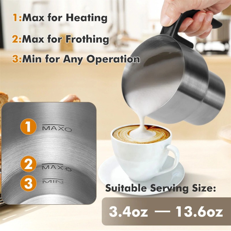 Sähköinen maidonvaahdotin ja höyrystin yhdeksällä toiminnolla, kosketusnäyttö, irrotettava ruostumaton teräskannu