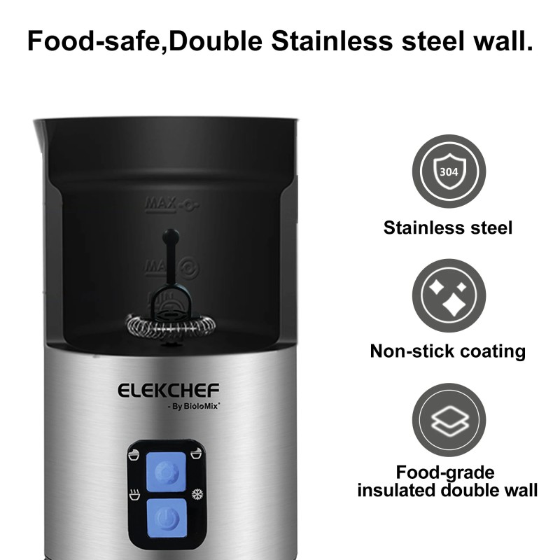 BioloMix MF600 nelitoiminen hiljainen maidonvaahdotin ja lämmitin kuuma ja kylmä