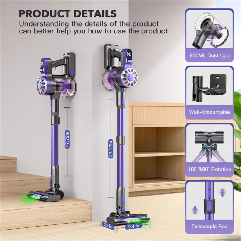 NovuLife V07 kevyt langaton pölynimuri 12kPa 900ml 5-vaiheinen HEPA-suodatus