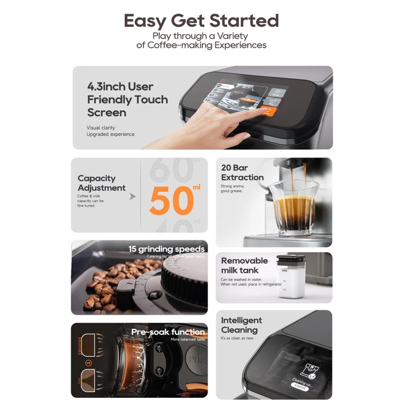 HiBREW H16 täysin automaattinen espressokone cappuccino-maitojärjestelmällä ja kuusi kahvijuomaa