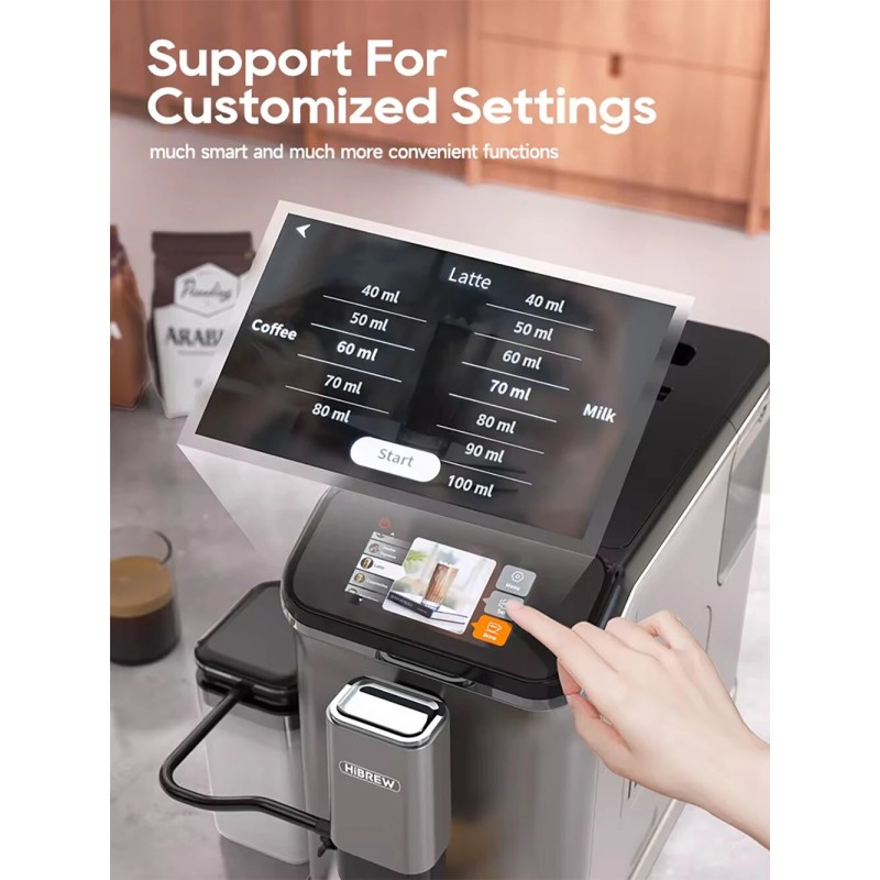 HiBREW H16 täysin automaattinen espressokone cappuccino-maitojärjestelmällä ja kuusi kahvijuomaa