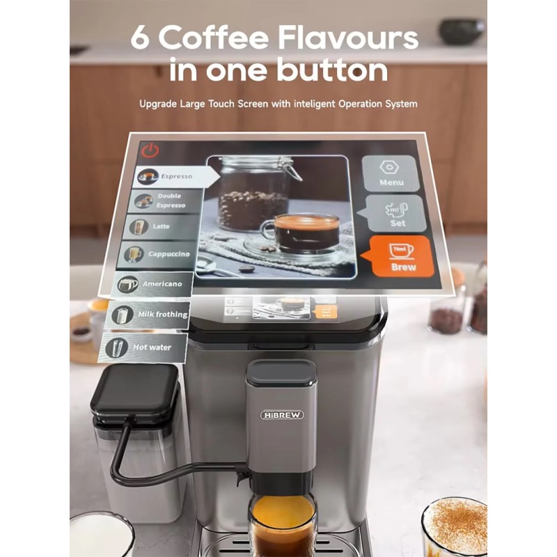 HiBREW H16 täysin automaattinen espressokone cappuccino-maitojärjestelmällä ja kuusi kahvijuomaa