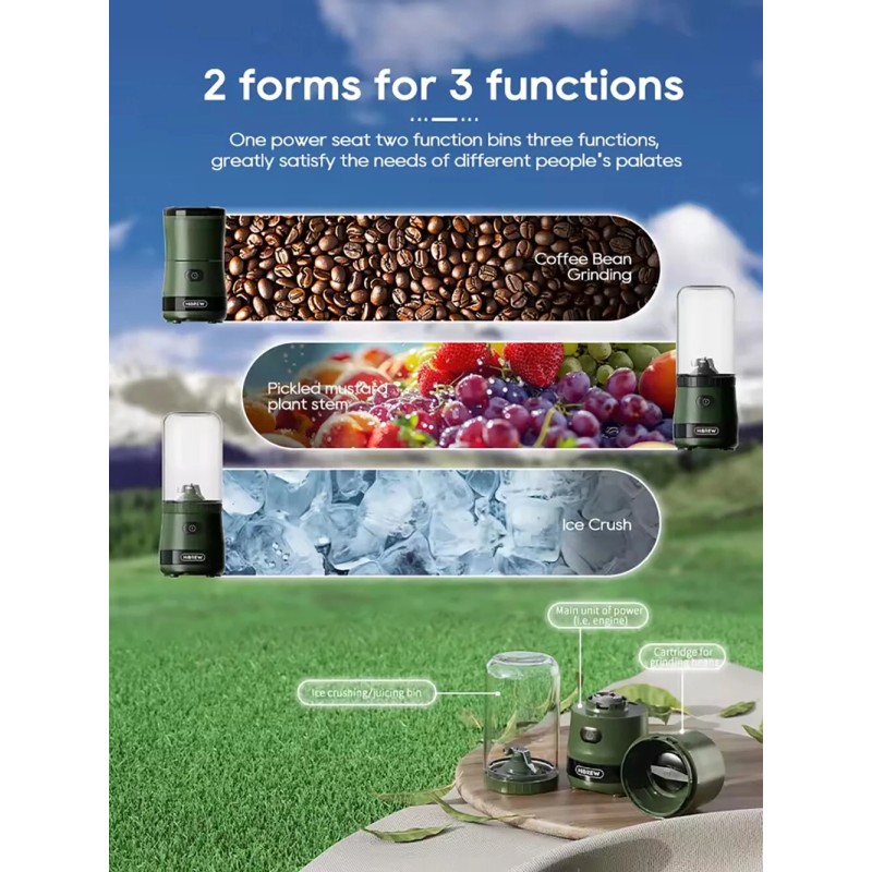 HiBREW G2 kannettava monitoiminen kahvimylly, mehulinko ja jäidenmurskain retkeilyyn