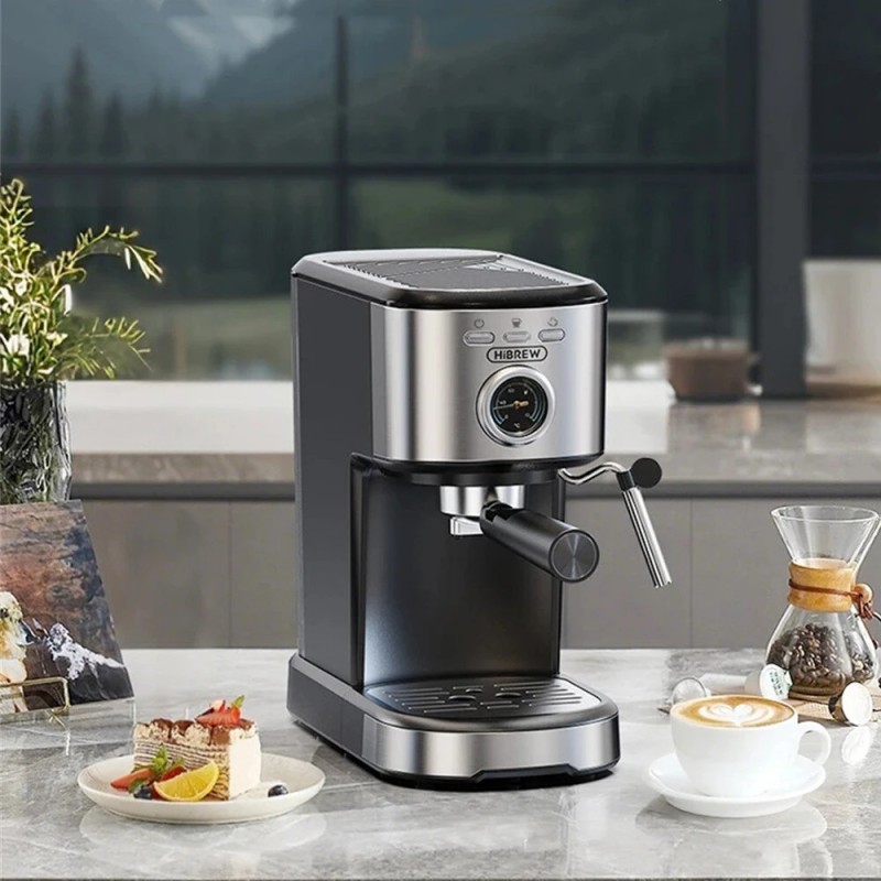 HiBREW H5A puoliautomaattinen 15 baarin espressokeitin reaaliaikaisella lämpötilamittarilla ja kupinlämmittimellä