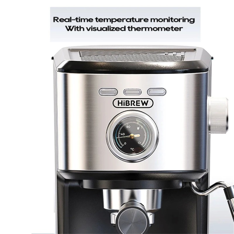 HiBREW H5A puoliautomaattinen 15 baarin espressokeitin reaaliaikaisella lämpötilamittarilla ja kupinlämmittimellä