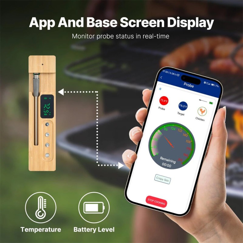 NovuLife älykäs langaton lihalämpömittari bluetooth kaksianturinen grillaukseen retkille ruoanlaittoon