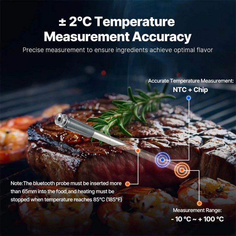 NovuLife älykäs langaton lihalämpömittari bluetooth kaksianturinen grillaukseen retkille ruoanlaittoon
