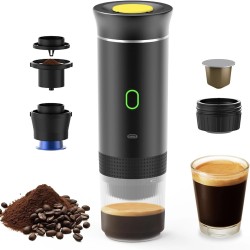 NovuLife kannettava kolmitoiminen espressokone kapselille ja kahvijauheelle autoon kotiin retkeilyyn