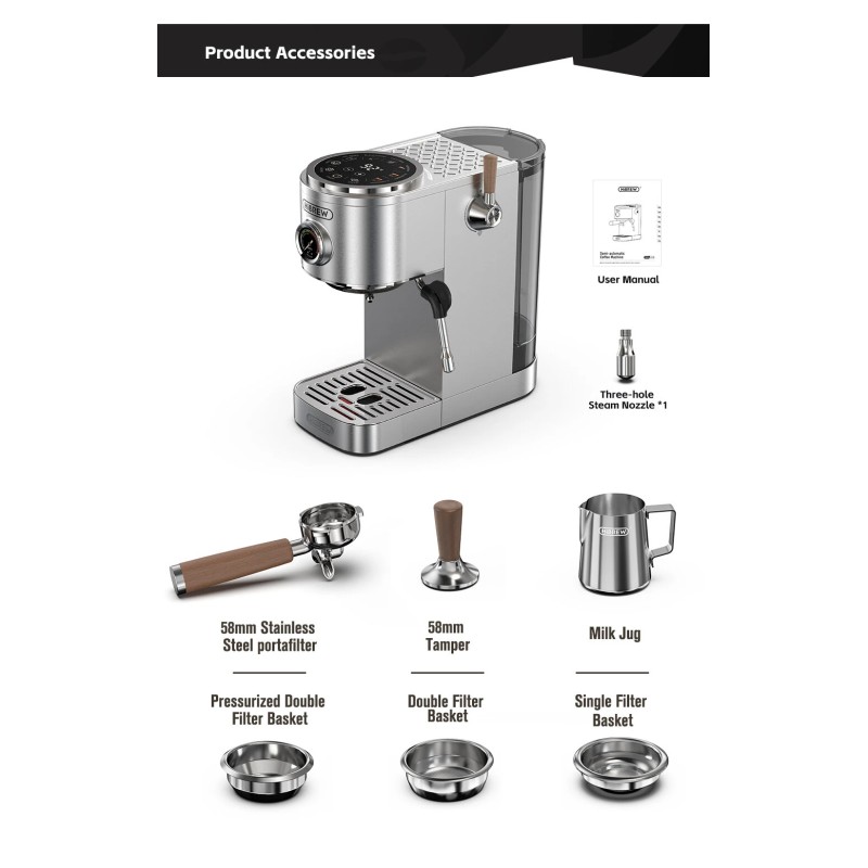 HiBREW H13 kaksoiskattila espressokone ja G7 kahvimylly PID-säädöllä 20 baarin paine 48 jauhatusastetta ruostumatonta terästä