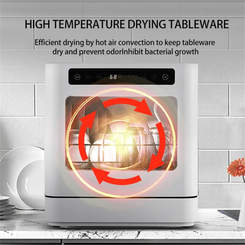 NovuLife pöytämallinen astianpesukone sisäänrakennetulla vesisäiliöllä neljä ohjelmaa lämpökuivaus kaksi suihkua vedensäästö