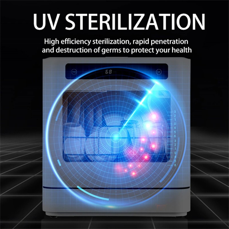 NovuLife pöytämallinen astianpesukone sisäänrakennetulla vesisäiliöllä neljä ohjelmaa lämpökuivaus kaksi suihkua vedensäästö