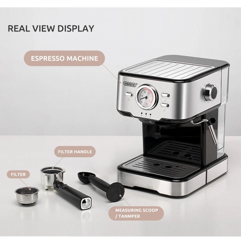 HiBREW H5 1050W kahvinkeitin 20 baarin paine puoliautomaattinen cappuccino espresso 1,5l lämpötilanäyttö