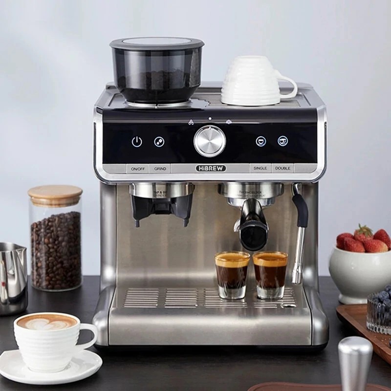 HiBREW H7 puoliautomaattinen espressokone 1450W 19 baarin kartiomylly 30 säätötasoa älylämpötilansäätö