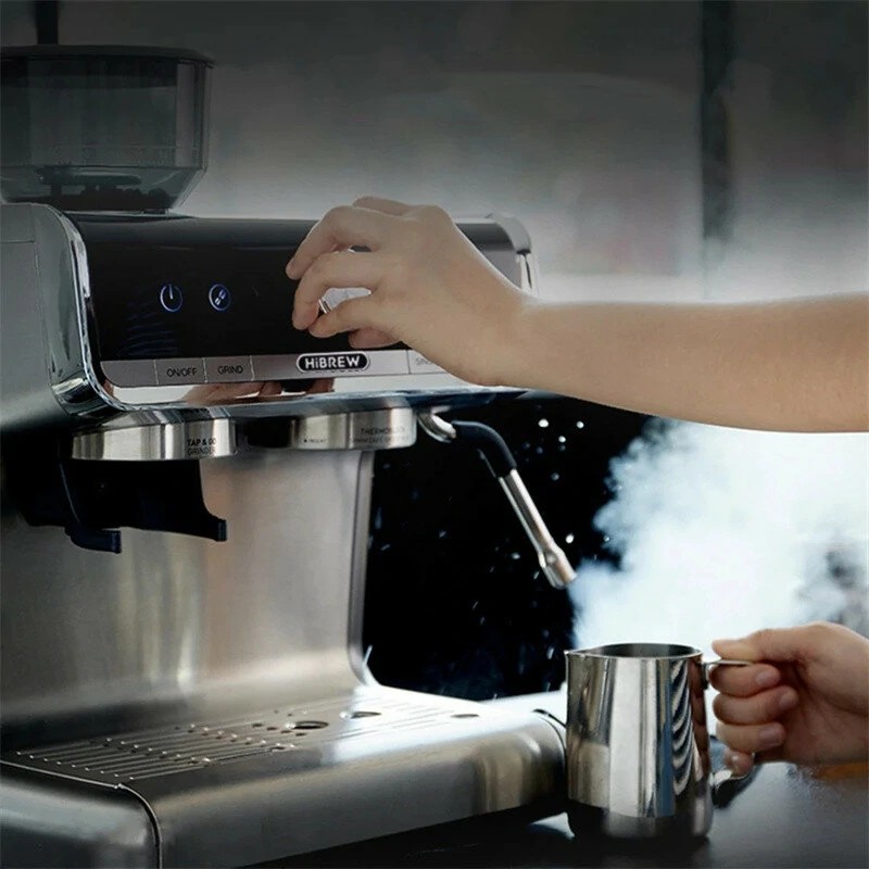 HiBREW H7 puoliautomaattinen espressokone 1450W 19 baarin kartiomylly 30 säätötasoa älylämpötilansäätö