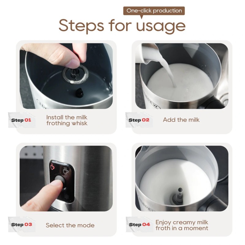 HiBREW M3A neljätoiminen täysin automaattinen maidonvaahdotin 130 ml vaahdotuskapasiteetti 300 ml lämmityskapasiteetti