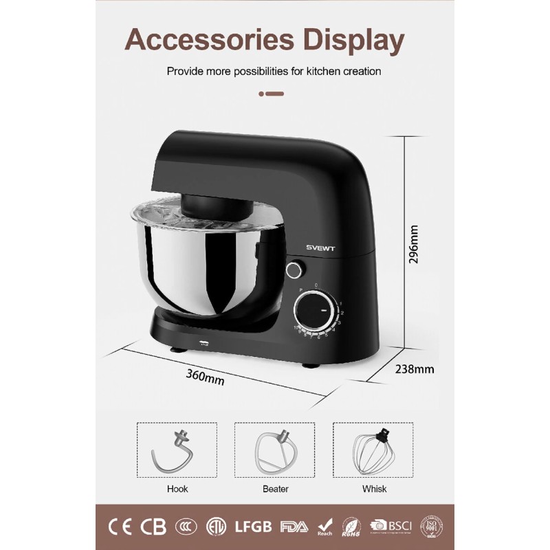SVEWT SM-1540 1500W yleiskone 5,5l SUS304 ruostumaton kulho kymmenen nopeutta