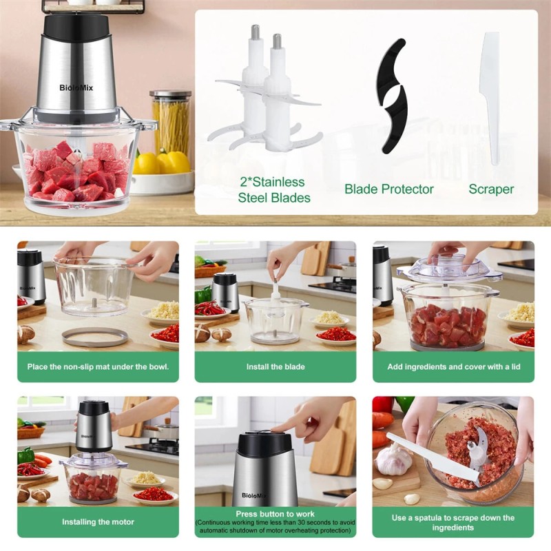 BioloMix 1,8-litrainen lasikulho monitoimikone kaksi nopeutta lihamylly vauvanruoan vihannekset