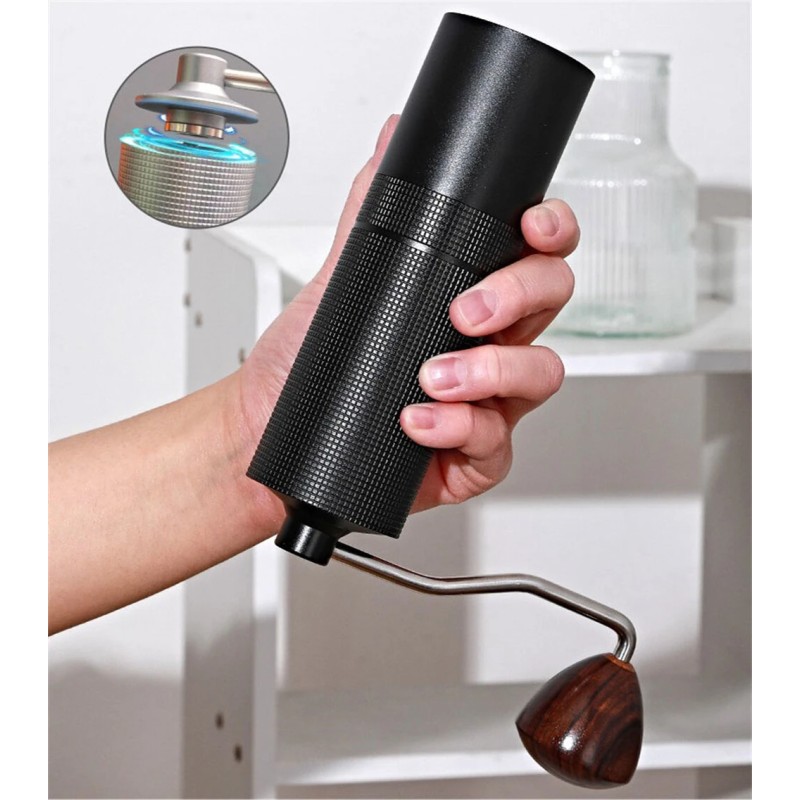 JUSTBUY käsikäyttöinen kahvimylly 38 mm kartioterillä ruostumattomasta teräksestä matkalle ja kotiin