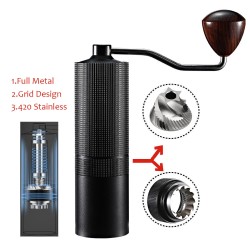 JUSTBUY käsikäyttöinen kahvimylly 38 mm kartioterillä ruostumattomasta teräksestä matkalle ja kotiin