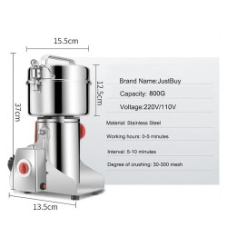 JUSTBUY 800 g nopea sähköinen maustemylly 3000W yrtti- ja viljamylly ruostumaton teräs