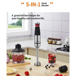 BioloMix 1200-wattinen 5-toiminen sauvasekoitin monitoimisilppuri 800 ml ja 600 ml smoothiekuppi