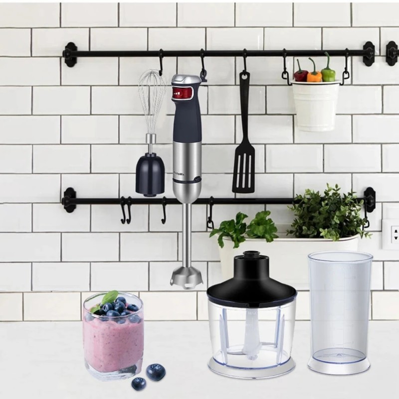BioloMix 1200-wattinen 5-toiminen sauvasekoitin monitoimisilppuri 800 ml ja 600 ml smoothiekuppi